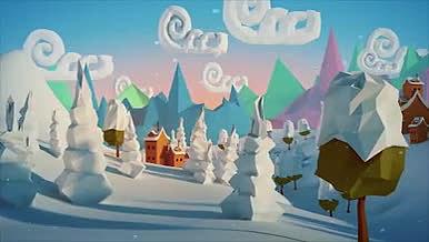 低面多边形设计3D场景图形圣诞节新年标志揭幕战片头视频的预览图